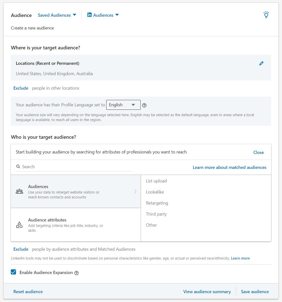 Setting Audience for LinkedIn Campaign